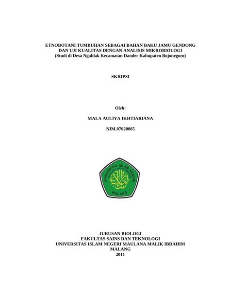 Pdf Etnobotani Tumbuhan Sebagai Bahan Baku Jamu Gendong Dan