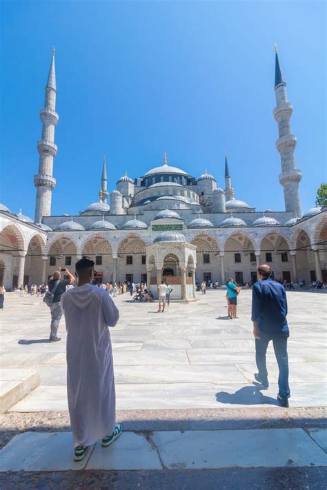 Visit Istanbul Concept Tourists And Sultanahmet Mosque Aka Blue Mosque