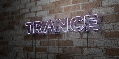 Trance Glowing Neon Sign On Stonework Wall 3d Rendered Royalty Free