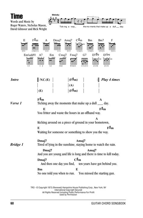 Time Sheet Music By Pink Floyd Lyrics Chords