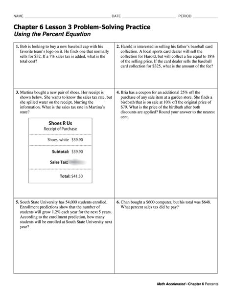 Fillable Online Chapter 6 Lesson 3 Problem Solving Practice Fax Email