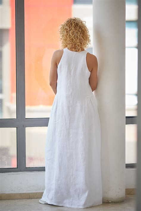 White Linen Dress Linen Maxi Dress Plus Size Linen Dress Etsy Australia