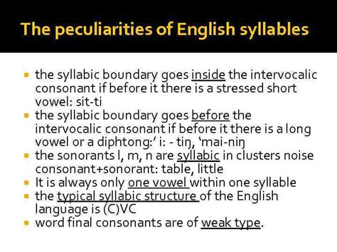 Syllabic structure of the English language Plan Syllabic