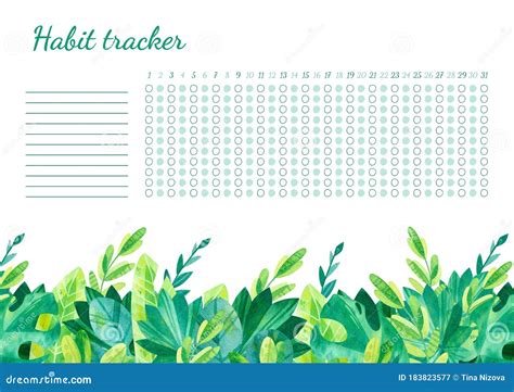 Habit Tracker For Month Template Tropical Leaves Themed Blank