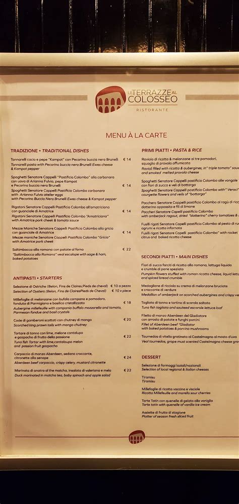 Menu Da Le Terrazze Al Colosseo Ristorante Roma