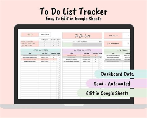 To Do List Task List Google Sheets Template Editable Checklist Priority ...