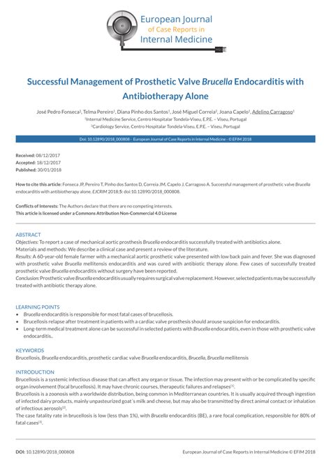 Pdf Successful Management Of Prosthetic Valve Brucella Endocarditis