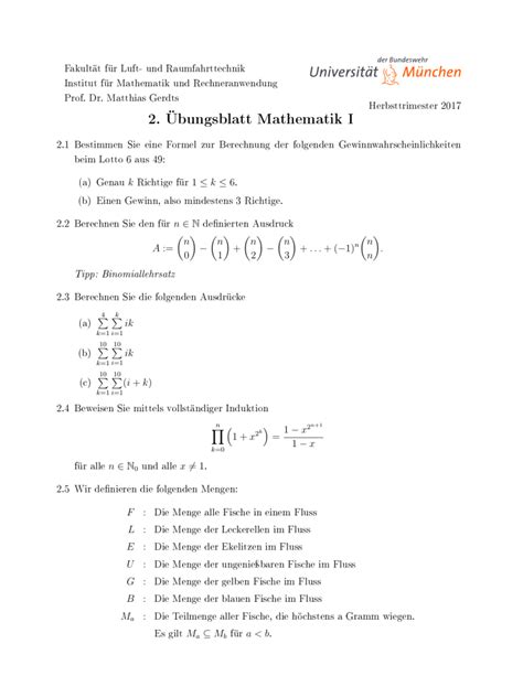 2 Übungsblatt Mathematik I