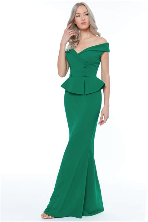 Goddiva Goddiva Bardot Crossover Maxi Dress Vividemerald