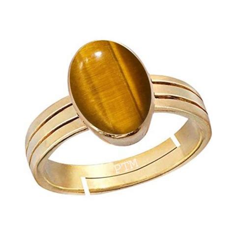 Buy Ptm Gold Plated Panchdhatu Ratti Tiger Eye Gemstone Ring Men