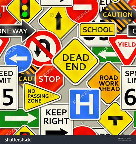 A Background Depicting Various Types Of Road Signs Eps Vector