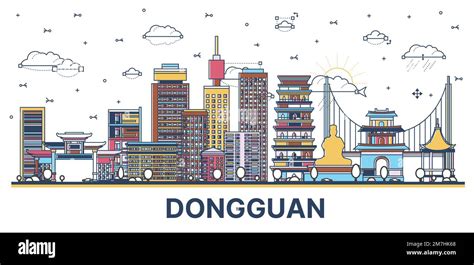 Outline Dongguan China City Skyline With Colored Historic And Modern