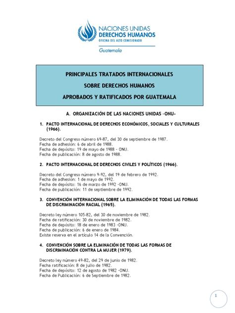 Principales Tratados Internacionales Sobre Derechos Humanos Aprobados Y Ratificados Por