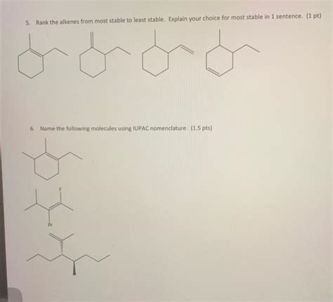 Solved Rank The Alkenes From Most Stable To Least Stable Chegg