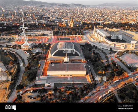 Aerial View Olympic Ring Or Anella Ol Mpica And Palau Sant Jordi Estadi