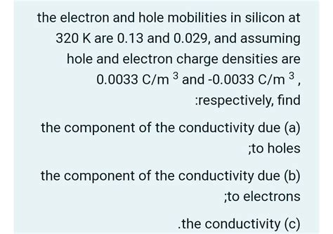 Solved The Electron And Hole Mobilities In Silicon At K Chegg