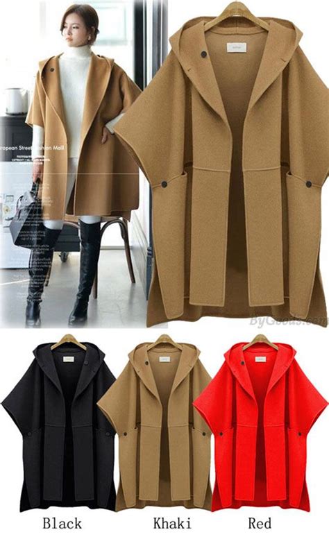 New Unique Hooded Batwing Sleeveless Cape Woolen Jacket Large Size Loose Woolen Coat Winter Coat