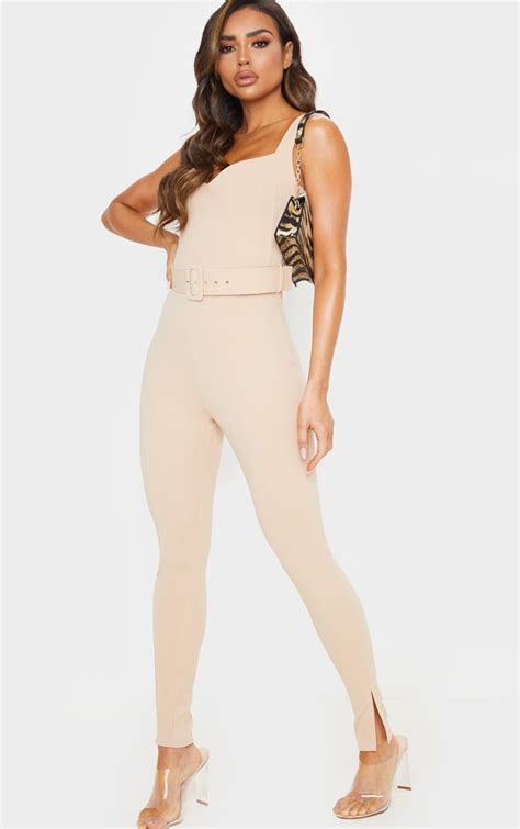 Stone Belt Detail Sweetheart Neckline Jumpsuit Prettylittlething Usa