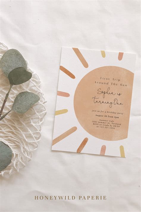 First Trip Around The Sun Birthday Invitation Boho Sun 1st Etsy