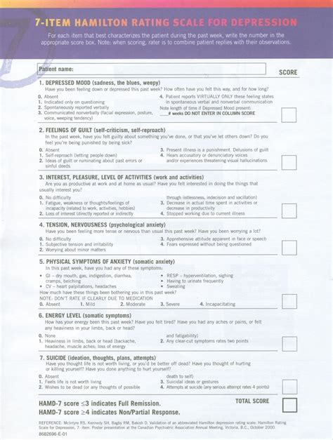 7 Item Hamilton Rating Scale For Depression Juno Emr Support Portal