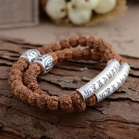 NEW 990 Silver Tibetan Six Proverb Beads Bracelet Buddhist Rudraksha