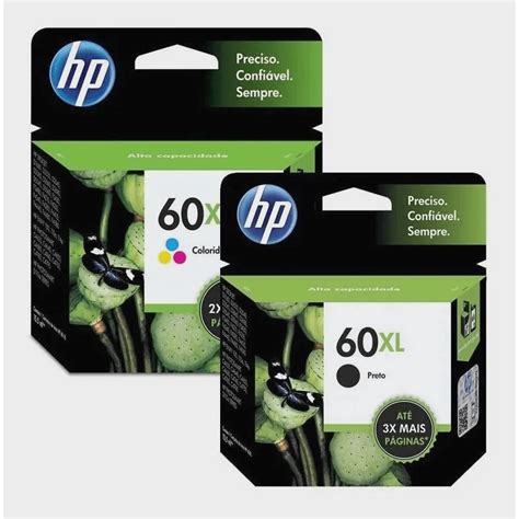 Kit 2 Cartucho Hp 60xl Preto E Color Original Loja Casa Print