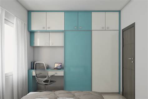 Spacious White And Blue Laminate Cupboard Design Livspace