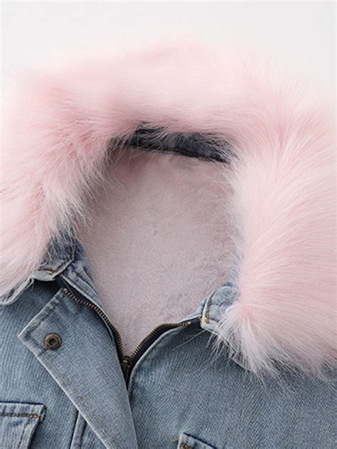 Emmiol Free Shipping Oversized Faux Shearling Denim Coat Pink M In