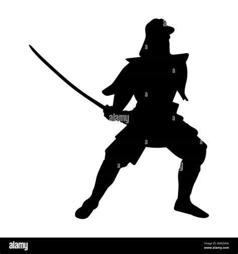 Silueta De Un Guerrero Samurai Japon S Dibujo Sencillo Imagen Vector