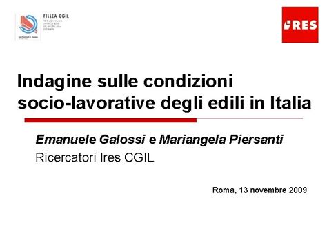 Indagine Sulle Condizioni Sociolavorative Degli Edili In Italia