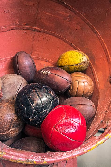 Collection Of Old Soccer Balls By Stocksy Contributor Rowena Naylor