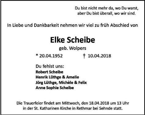 Traueranzeigen Von Elke Scheibe Trauer Anzeigen De