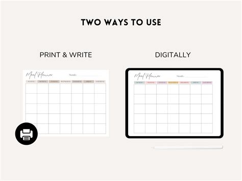 Monthly Meal Planner Printable Meal Tracker Food Diary Food Journal Menu Plan And Prep Bonus