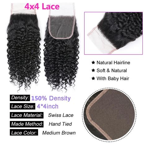 Kinky Curly 4x4 Lace Closure Brazilian Human Hair Deep Wave 4x1 T Part