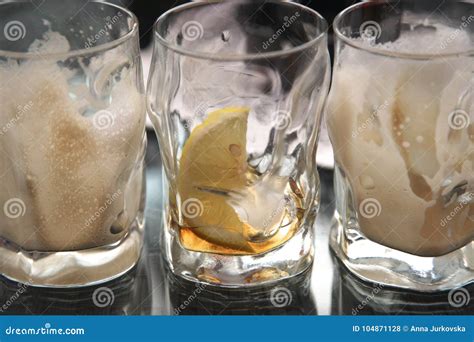 Three Empty Glasses From The Soft Drinks Stock Photo Image Of Drink