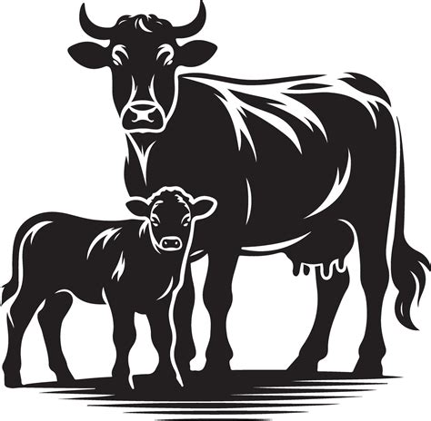 Cow and Calf Silhouette, black color silhouette 46036080 Vector Art at ...