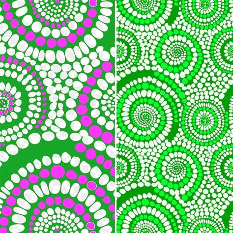 Un Conjunto De Patrones Abstractos Verdes Y Rosados Con Flores Blancas