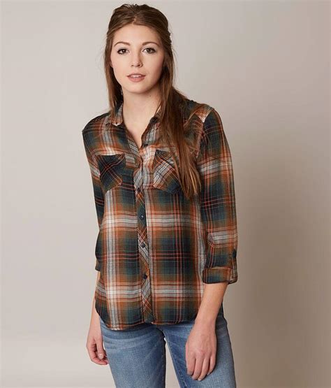 Daytrip Flannel Shirt Womens Shirts And Blouses In Burnt Orange Navy