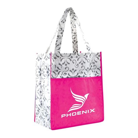 Pink Glamor Laminated Shopper Tote Bag Personalization Available Positive Promotions