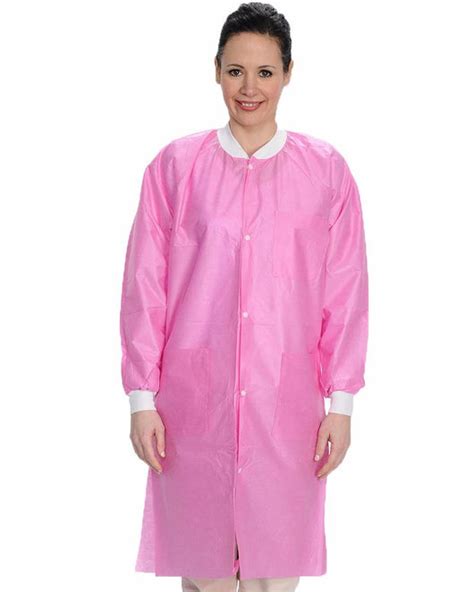 Easy Breath Knee Length Disposable Lab Coats With Snap Front And 3 Pockets