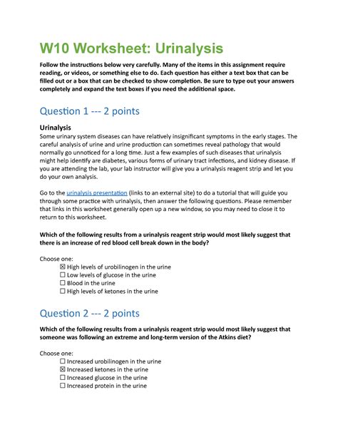 Bio265l Document W10 Worksheet Urinalysis 1 W10 Worksheet