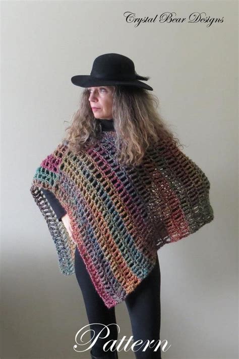 Easy Crochet Pattern Fiesta Poncho Asymmetrical Wrap Etsy Poncho Pattern Crochet Poncho