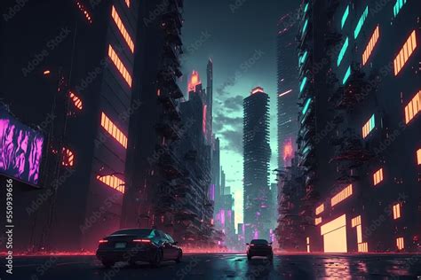 illustration of futuristic concept city skyline at night Stock ...