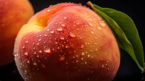 Premium Ai Image Generative Ai Fresh Peach Fruit With Water Droplets