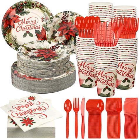 Amazon Umigy 400 Pcs Christmas Disposable Dinnerware Set For 50