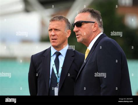 Former England Cricketers Alec Stewart Left And Ian Botham Stock