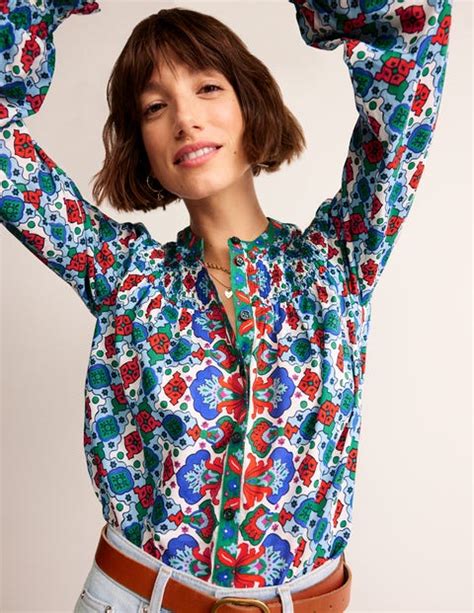 Helena Cotton Blouse Multi Coastal Tile Boden Uk