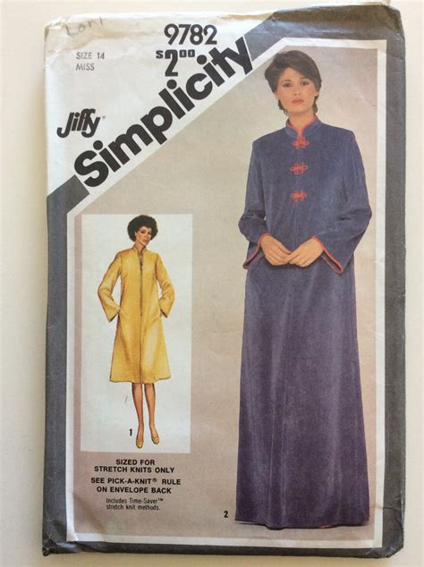 Vintage Ca 1980 Simplicity 9782 Womens Jiffy Robe In 2 Etsy