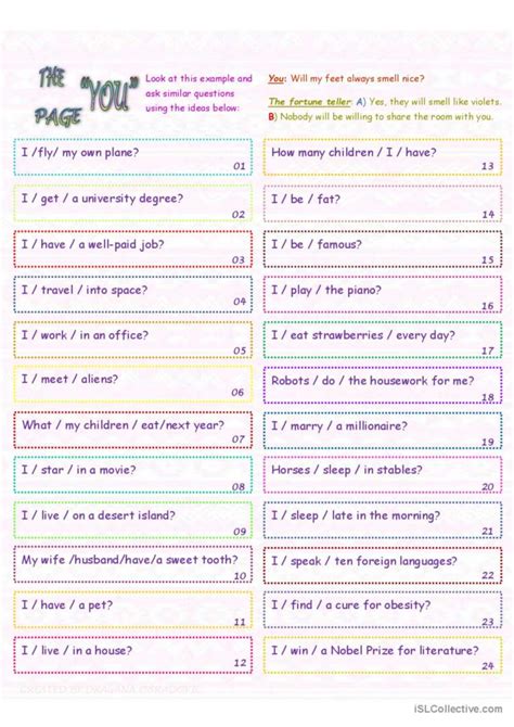 FORTUNE TELLER Game Wit English ESL Worksheets Pdf Doc