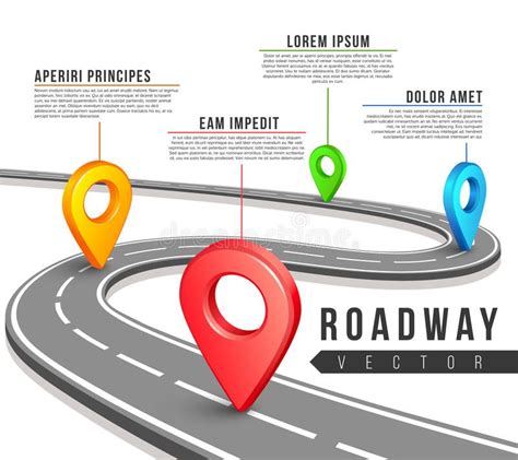 Road Infographic Curved Road Timeline With Red Pins Checkpoint Strategy